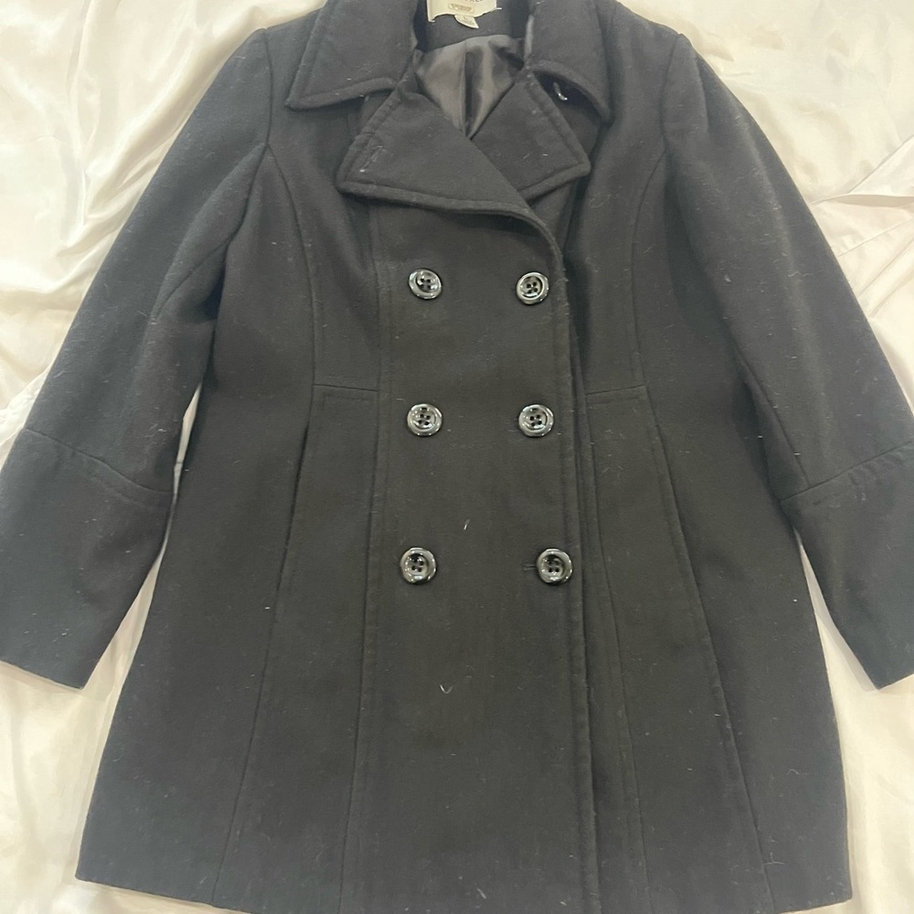 Anne Klein Black Peacoat Women’s Large Wool Blend Double Breasted Jacket